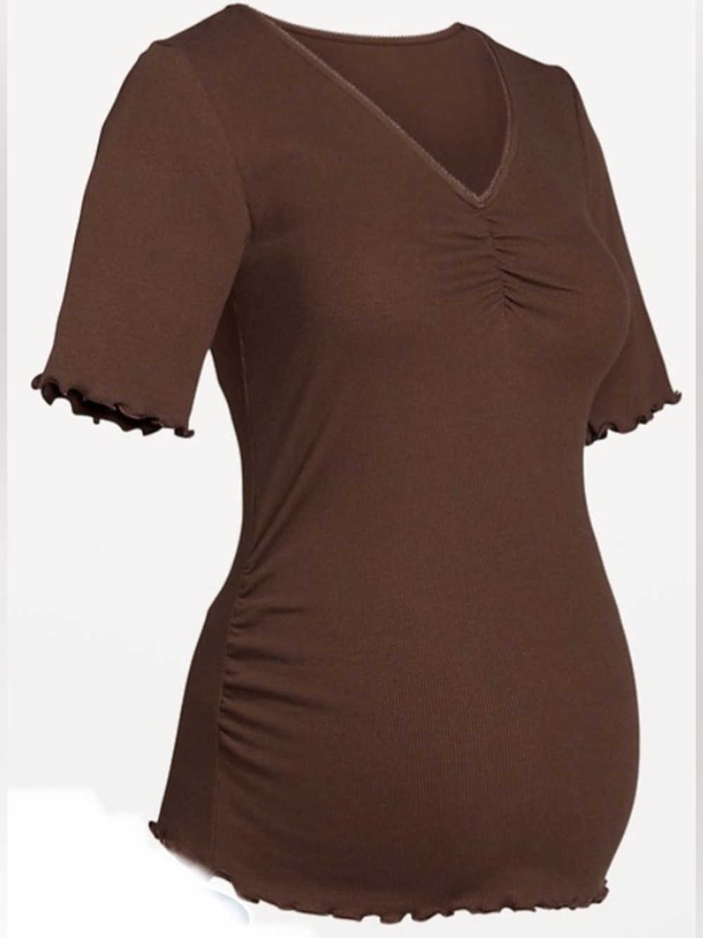 Old Navy Maternity V-Neck Ribbed Lettuce Edge Top, Brown, sz M